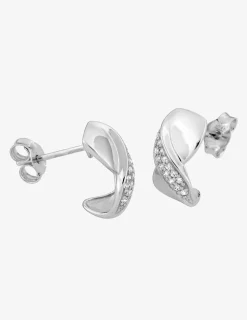 Boucles d'oreilles demi-créoles en or blanc 375‰ et oxyde de zirconium SO OR