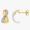Boucles d'oreilles demi-créoles torsadées en or jaune 375‰ et oxyde de zirconium SO OR