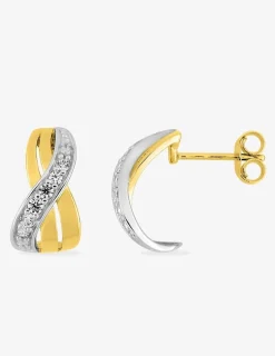 Boucles d'oreilles demi-créoles torsadées en or jaune 375‰ et oxyde de zirconium SO OR