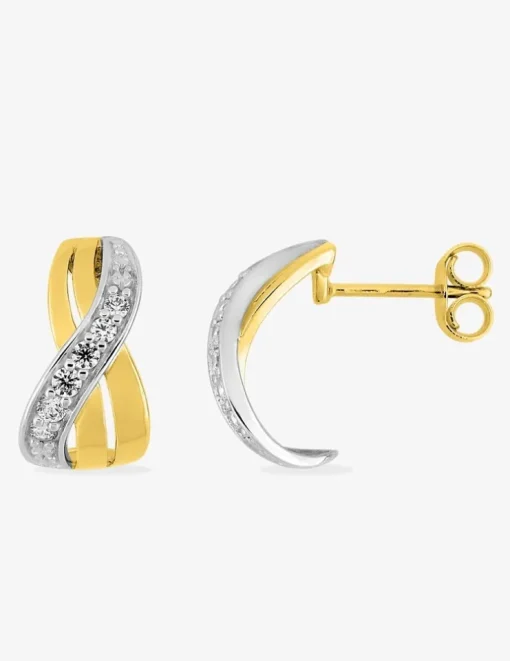 Boucles d'oreilles demi-créoles torsadées en or jaune 375‰ et oxyde de zirconium SO OR