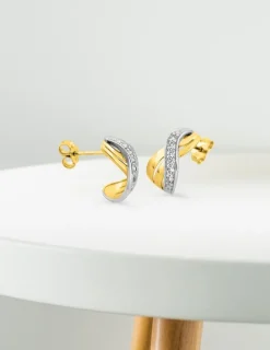 Boucles d'oreilles demi-créoles torsadées en or jaune 375‰ et oxyde de zirconium SO OR