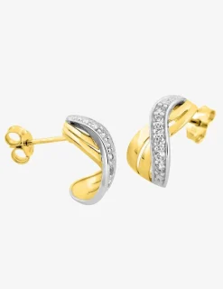 Boucles d'oreilles demi-créoles torsadées en or jaune 375‰ et oxyde de zirconium SO OR