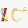 Boucles d'oreilles demi-créoles or jaune 750 ‰, rubis et rhodium SO OR