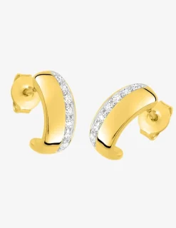 Boucles d'oreilles demi-créoles bicolores plaqué or, rhodium et oxyde de zirconium SO OR