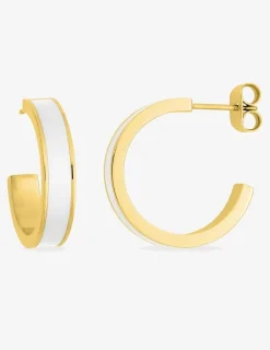 Boucles d'oreilles demi-créoles en acier doré, émail blanc SO OR