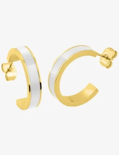 Boucles d'oreilles demi-créoles en acier doré, émail blanc SO OR