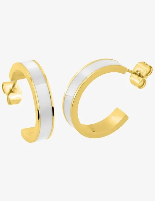 Boucles d'oreilles demi-créoles en acier doré, émail blanc SO OR
