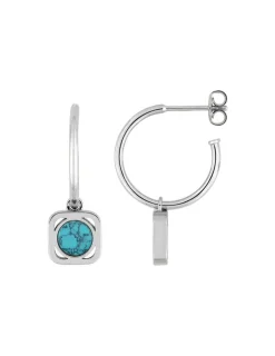 Boucles d'oreilles demi-créoles en argent 925 ‰ rhodié, turquoise SO OR