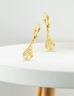 Boucles d'oreilles dormeuses or jaune 750 ‰ motif filigrane SO OR