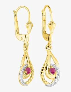 Boucles d'oreilles dormeuses or jaune 750 ‰, rubis et rhodium SO OR