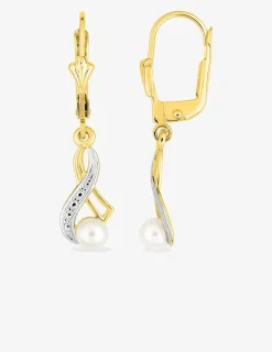 Boucles d'oreilles dormeuses motif fantaisie or 375‰ et perle de culture d'eau douce SO OR