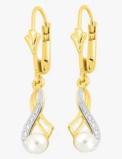 Boucles d'oreilles dormeuses motif fantaisie or 375‰ et perle de culture d'eau douce SO OR