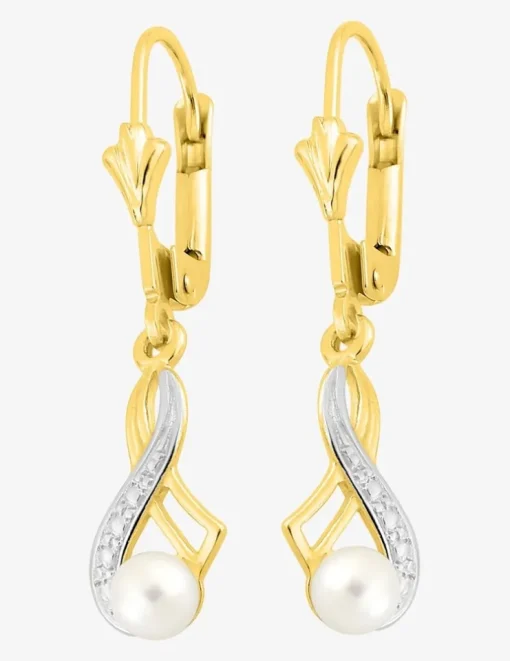 Boucles d'oreilles dormeuses motif fantaisie or 375‰ et perle de culture d'eau douce SO OR