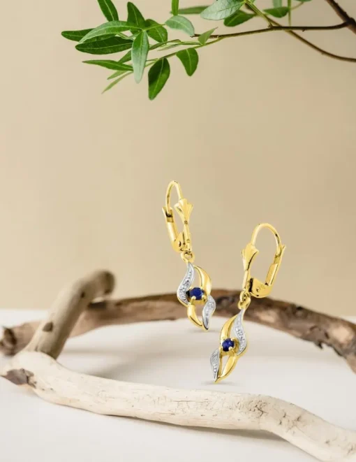 Boucles d'oreilles dormeuses or jaune 750 ‰, saphir et rhodium SO OR