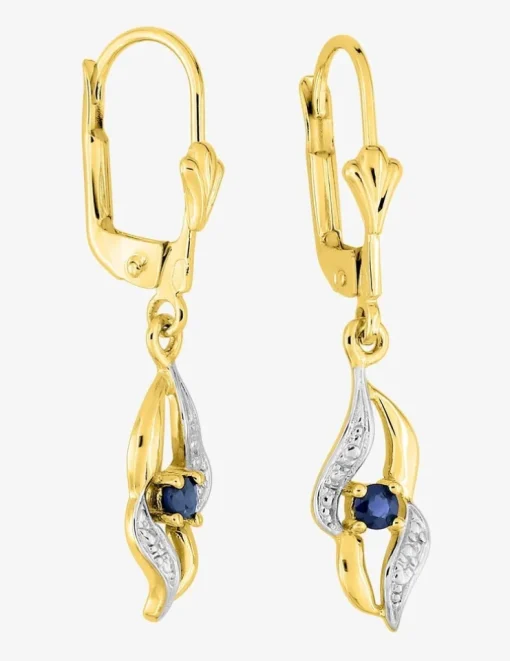 Boucles d'oreilles dormeuses or jaune 750 ‰, saphir et rhodium SO OR