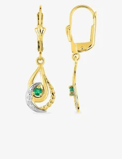 Boucles d'oreilles dormeuses or jaune 375 ‰, rhodium et émeraude SO OR