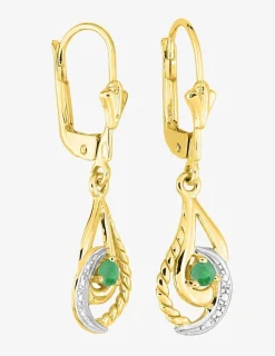 Boucles d'oreilles dormeuses or jaune 375 ‰, rhodium et émeraude SO OR