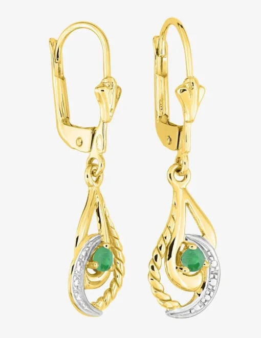 Boucles d'oreilles dormeuses or jaune 375 ‰, rhodium et émeraude SO OR