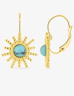 Boucles d'oreilles dormeuses en acier doré, turquoise SO OR