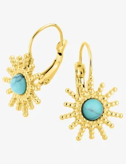 Boucles d'oreilles dormeuses en acier doré, turquoise SO OR
