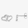 Boucles d'oreilles double cœur en or blanc 375‰ rhodié et oxyde de zirconium SO OR