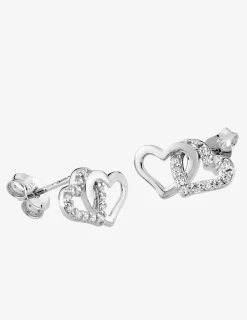Boucles d'oreilles double cœur en or blanc 375‰ rhodié et oxyde de zirconium SO OR