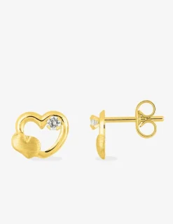 Boucles d'oreilles double cœur or jaune 375‰ et oxyde de zirconium SO OR