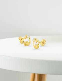 Boucles d'oreilles double cœur or jaune 375‰ et oxyde de zirconium SO OR