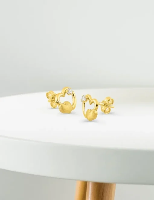 Boucles d'oreilles double cœur or jaune 375‰ et oxyde de zirconium SO OR