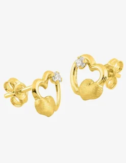 Boucles d'oreilles double cœur or jaune 375‰ et oxyde de zirconium SO OR