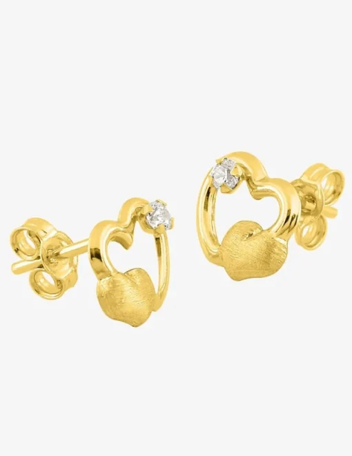 Boucles d'oreilles double cœur or jaune 375‰ et oxyde de zirconium SO OR