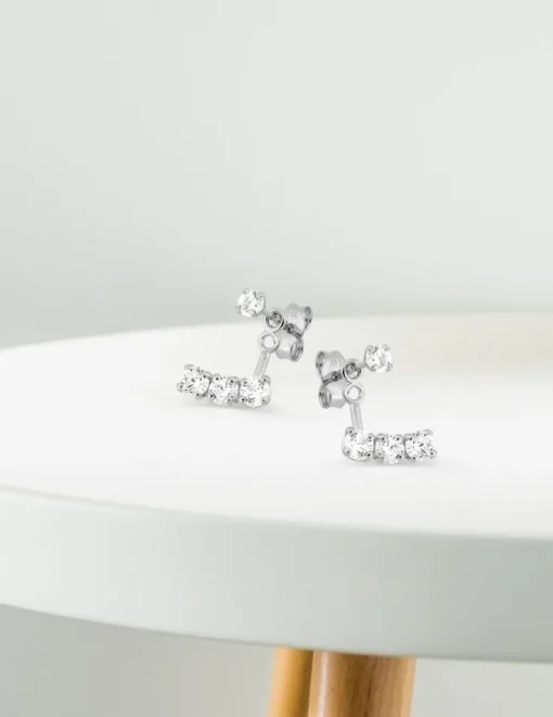 Boucles d'oreilles doubles en or blanc 375‰ et oxyde de zirconium SO OR