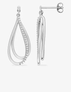 Boucles d'oreilles doubles pendantes gouttes argent rhodié 925‰ avec oxyde de zirconium SO OR