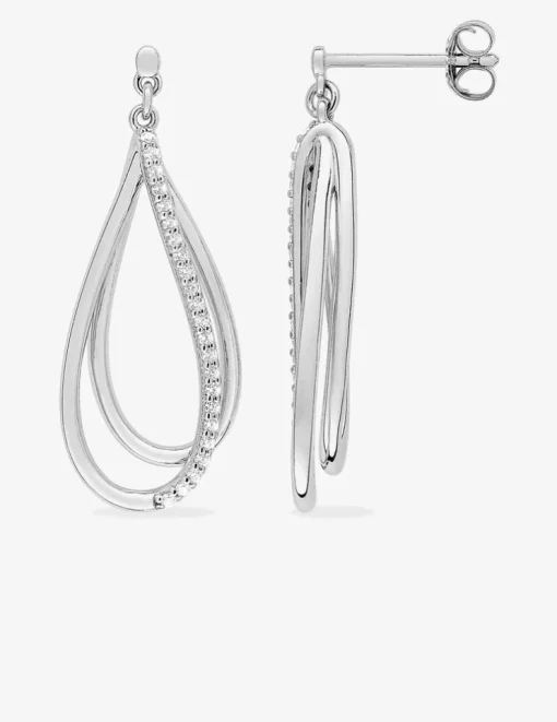 Boucles d'oreilles doubles pendantes gouttes argent rhodié 925‰ avec oxyde de zirconium SO OR