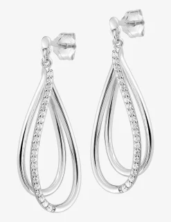 Boucles d'oreilles doubles pendantes gouttes argent rhodié 925‰ avec oxyde de zirconium SO OR