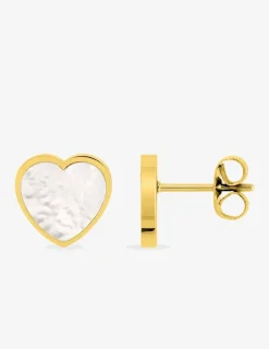 Boucles d'oreilles en acier jaune avec cœur nacré SO OR