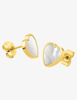 Boucles d'oreilles en acier jaune avec cœur nacré SO OR