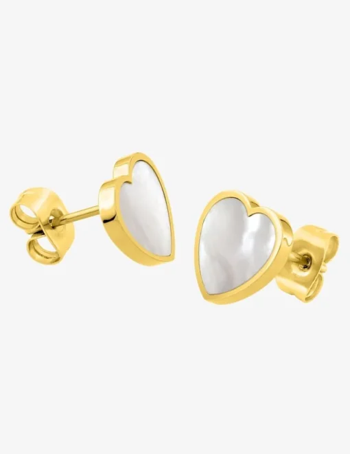 Boucles d'oreilles en acier jaune avec cœur nacré SO OR