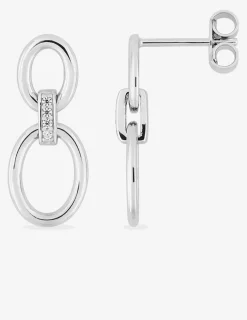 Boucles d'oreilles en argent 925 ‰ rhodié, motifs ovales avec oxydes de zirconium SO OR