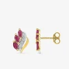 Boucles d'oreilles en or jaune 375 ‰, rubis et rhodium SO OR
