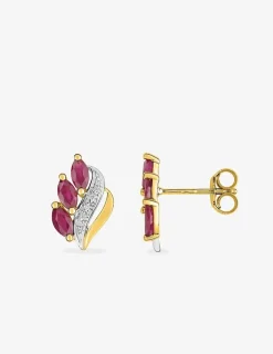 Boucles d'oreilles en or jaune 375 ‰, rubis et rhodium SO OR
