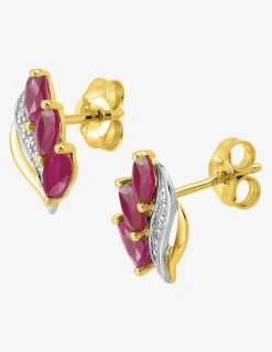Boucles d'oreilles en or jaune 375 ‰, rubis et rhodium SO OR