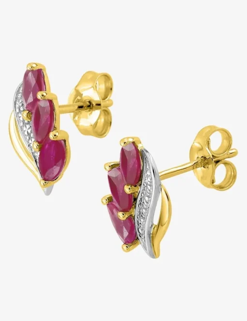 Boucles d'oreilles en or jaune 375 ‰, rubis et rhodium SO OR