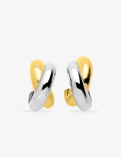 Boucles d'oreilles fantaisie demi-créoles bicolores or 750 ‰ SO OR