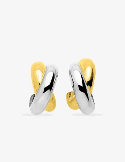 Boucles d'oreilles fantaisie demi-créoles bicolores or 750 ‰ SO OR