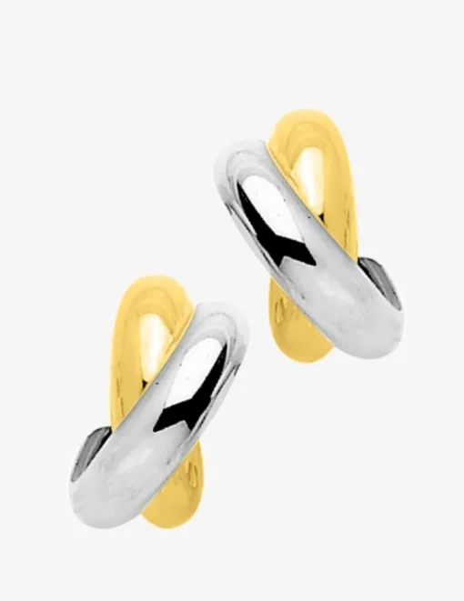 Boucles d'oreilles fantaisie demi-créoles bicolores or 750 ‰ SO OR
