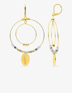Boucles d'oreilles fantaisie cristal gris et acier doré SO OR