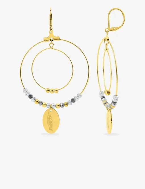 Boucles d'oreilles fantaisie cristal gris et acier doré SO OR