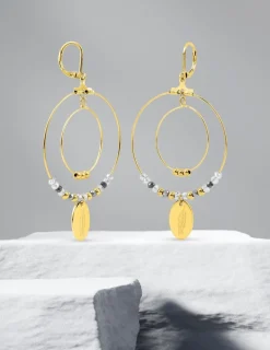 Boucles d'oreilles fantaisie cristal gris et acier doré SO OR