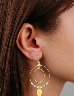 Boucles d'oreilles fantaisie cristal gris et acier doré SO OR